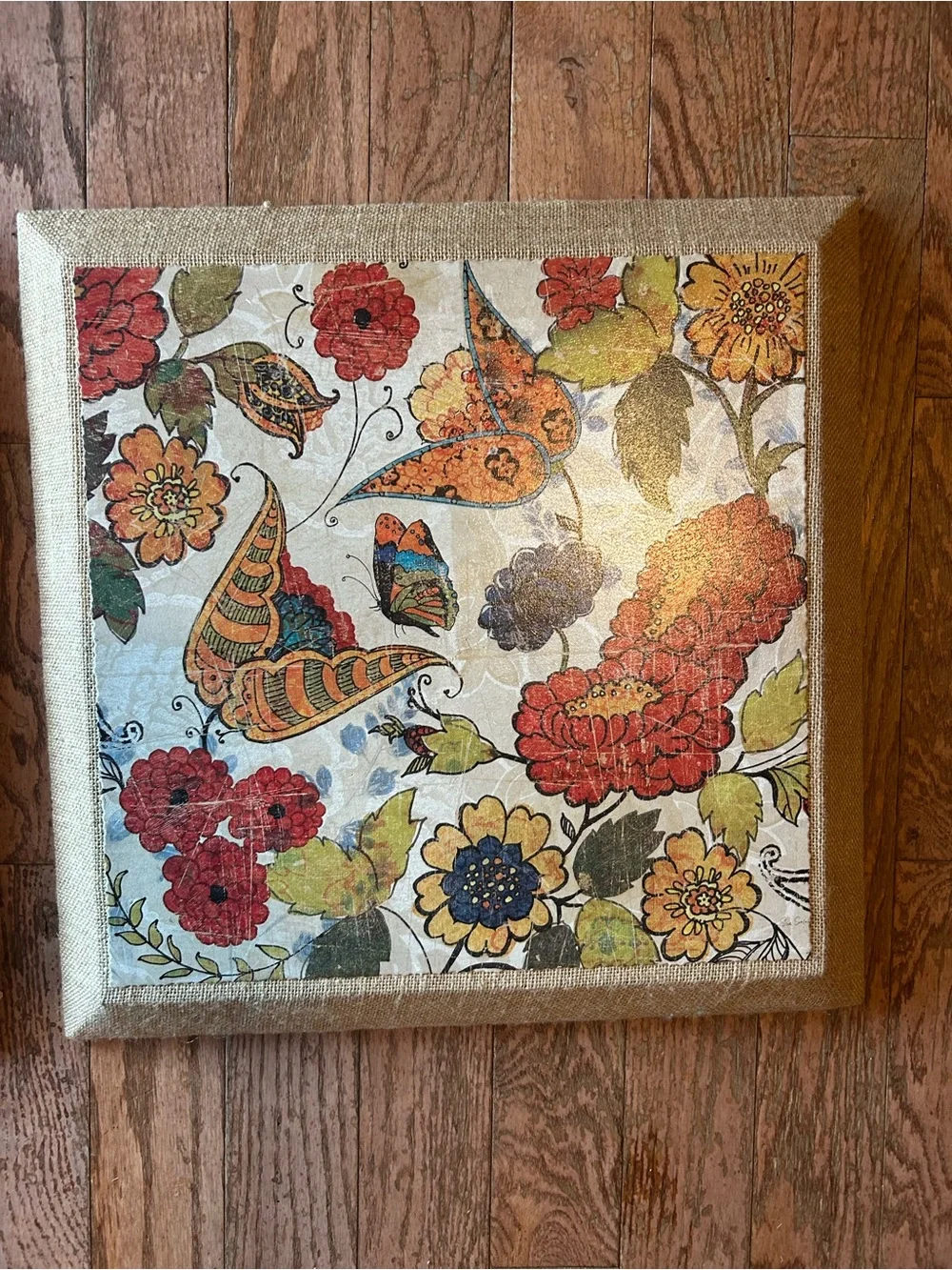 Sue Schlabach Floral Butterfly Canvas set 2Wall Art Pair in Red, Yellow & Orange